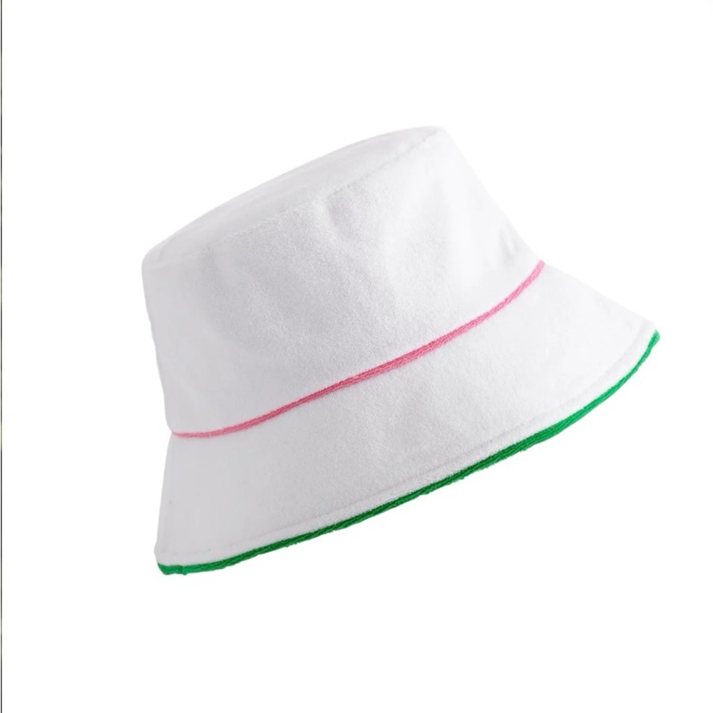 NEW White Bucket Hat with Pink and Green Trim Terry cloth